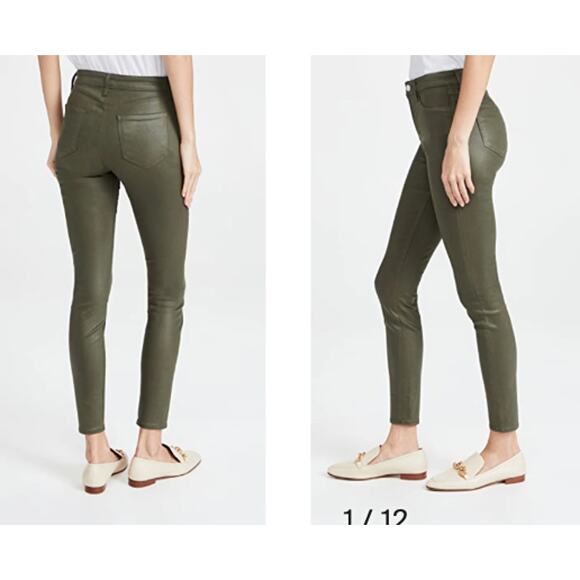 L'Agence Womens 27 Ivy Green Coated Margot Skinny Jeans High Rise Cotton Stretch - Picture 10 of 10